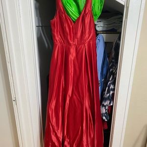Red, satin prom dress